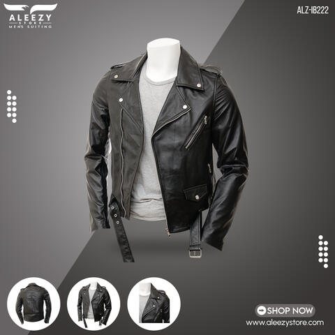 Men Black Inferto Biker Belted original Leather Jacket